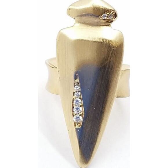Kendra Scott SALLY Brass brushed Gold Tone Arrowhead Crystal Adj Ring Sz 6.75 - Picture 12 of 16
